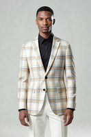 Load image into Gallery viewer, Blue and Green Grid 2 Piece Notched Lapel Men Prom Suits