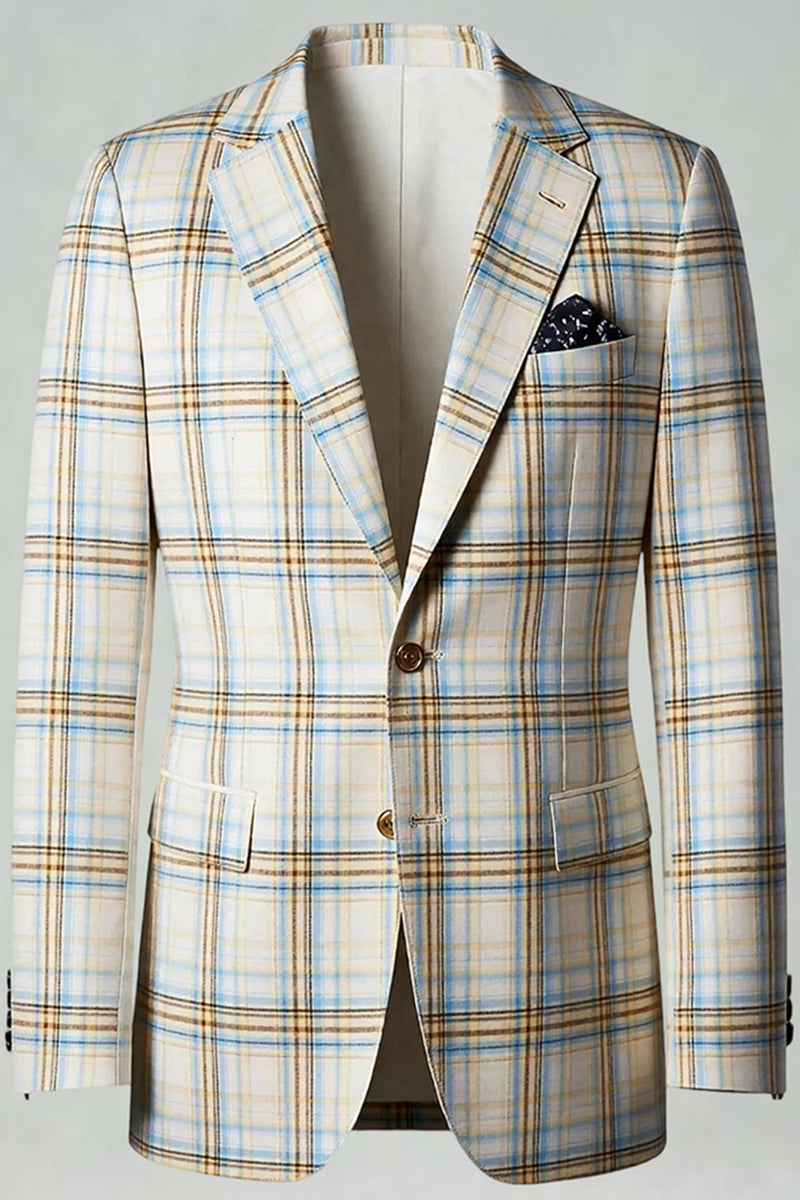 Load image into Gallery viewer, Blue and Green Grid 2 Piece Notched Lapel Men Prom Suits