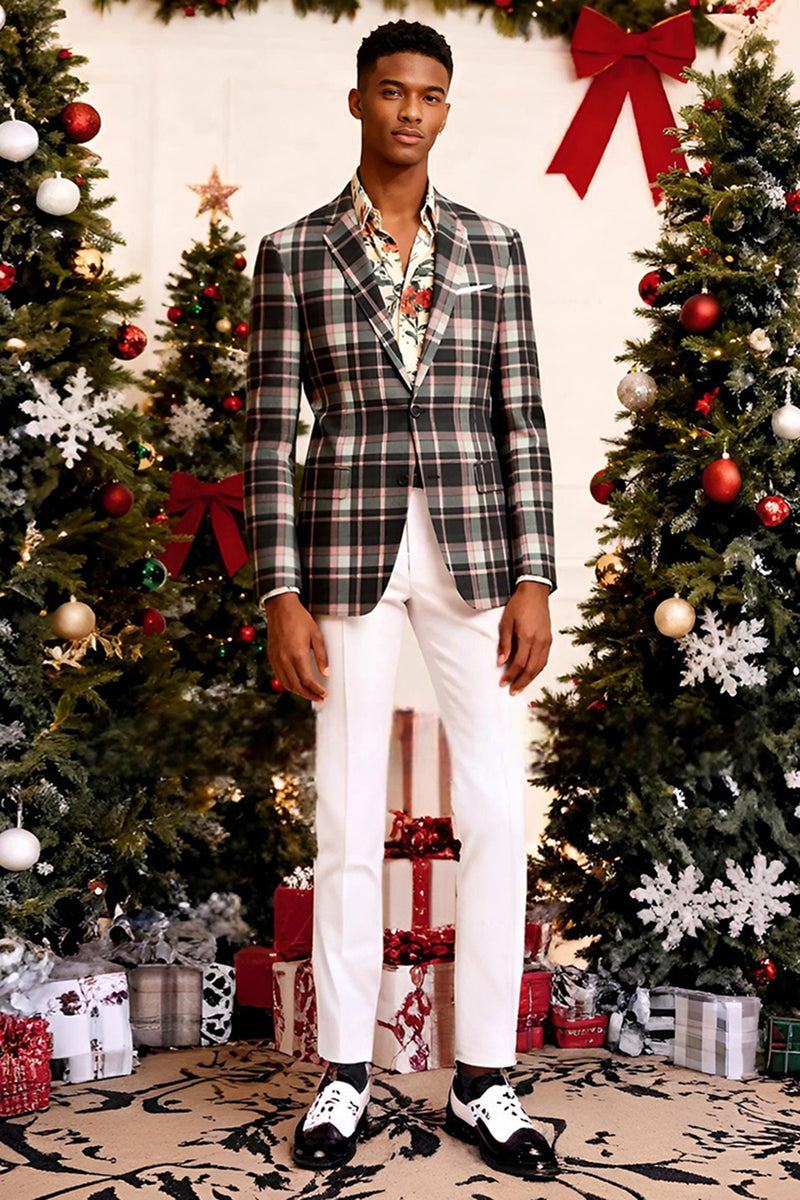 Load image into Gallery viewer, Blue and Green Grid 2 Piece Notched Lapel Men Prom Suits