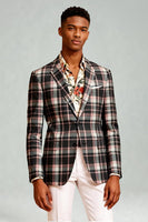 Load image into Gallery viewer, Blue and Green Grid 2 Piece Notched Lapel Men Prom Suits