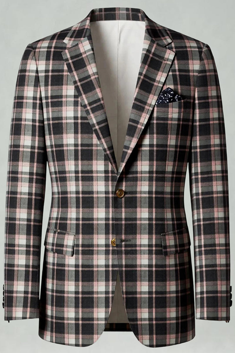 Load image into Gallery viewer, Blue and Green Grid 2 Piece Notched Lapel Men Prom Suits