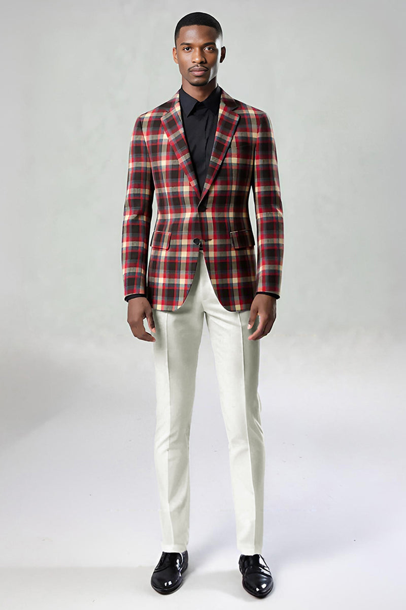 Load image into Gallery viewer, Blue and Green Grid 2 Piece Notched Lapel Men Prom Suits