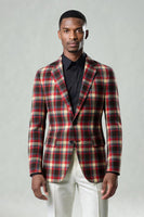 Load image into Gallery viewer, Blue and Green Grid 2 Piece Notched Lapel Men Prom Suits