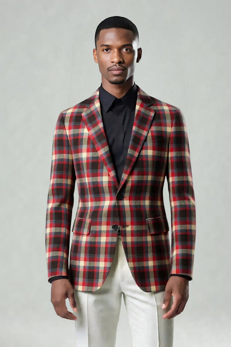 Load image into Gallery viewer, Blue and Green Grid 2 Piece Notched Lapel Men Prom Suits