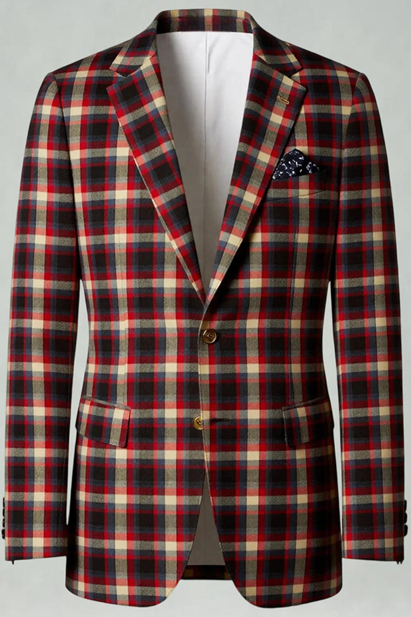 Load image into Gallery viewer, Blue and Green Grid 2 Piece Notched Lapel Men Prom Suits