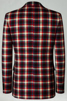 Load image into Gallery viewer, Blue and Green Grid 2 Piece Notched Lapel Men Prom Suits