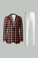 Load image into Gallery viewer, Blue and Green Grid 2 Piece Notched Lapel Men Prom Suits