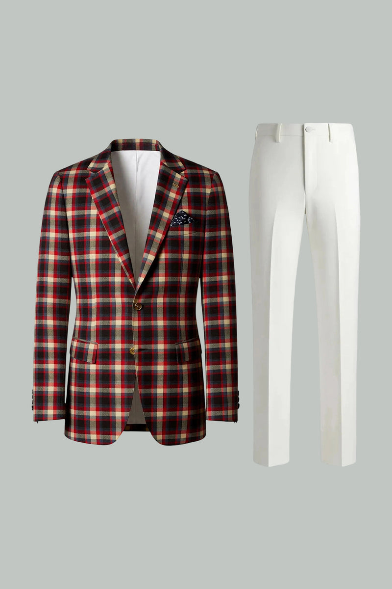 Load image into Gallery viewer, Blue and Green Grid 2 Piece Notched Lapel Men Prom Suits