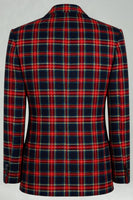 Load image into Gallery viewer, Black and Red Grid 2 Piece Double Breasted Peak Lapel Men Prom Suits