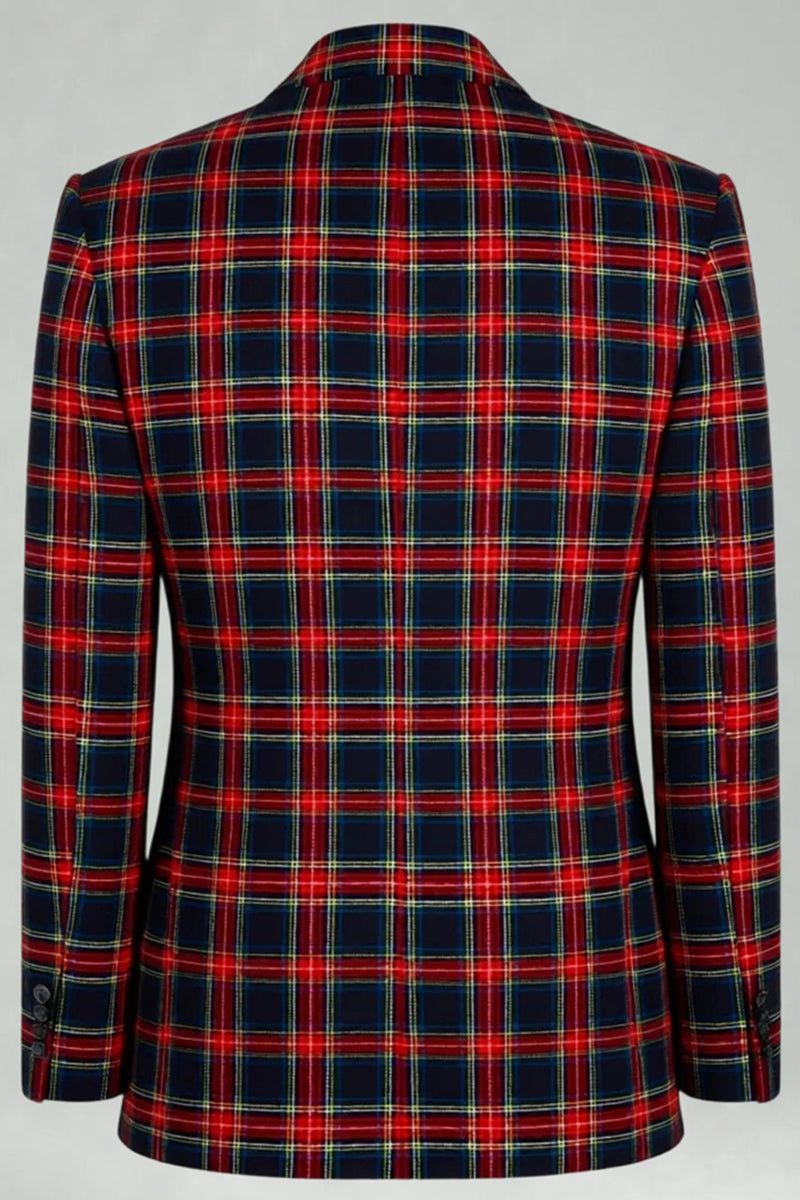 Load image into Gallery viewer, Black and Red Grid 2 Piece Double Breasted Peak Lapel Men Prom Suits