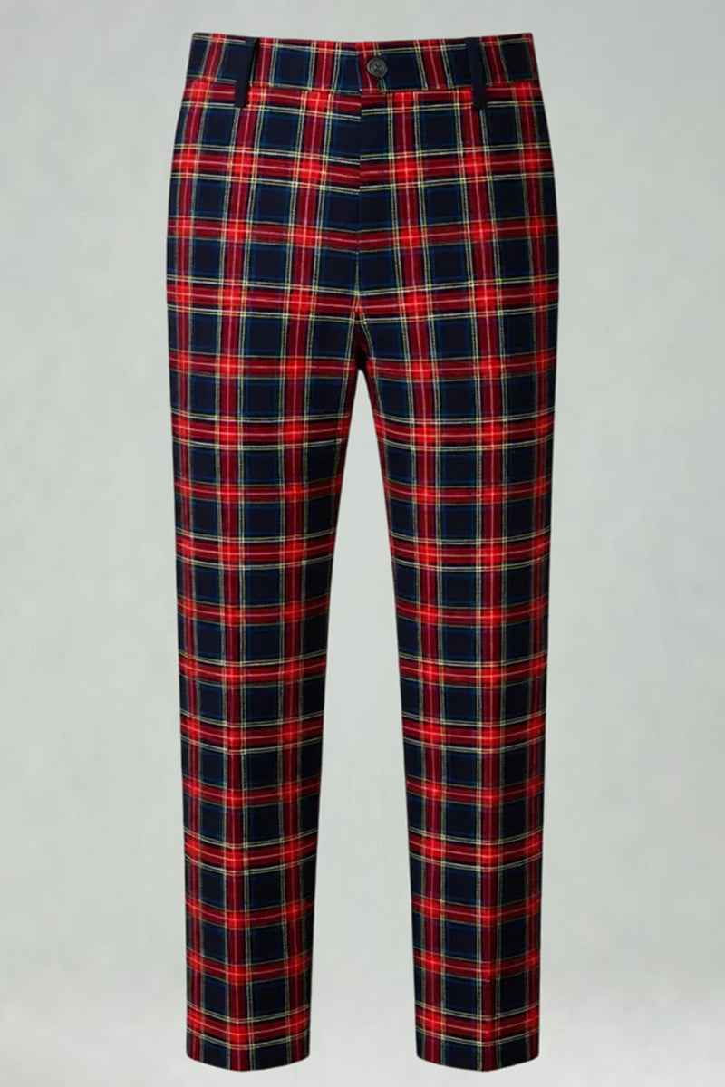 Load image into Gallery viewer, Black and Red Grid 2 Piece Double Breasted Peak Lapel Men Prom Suits