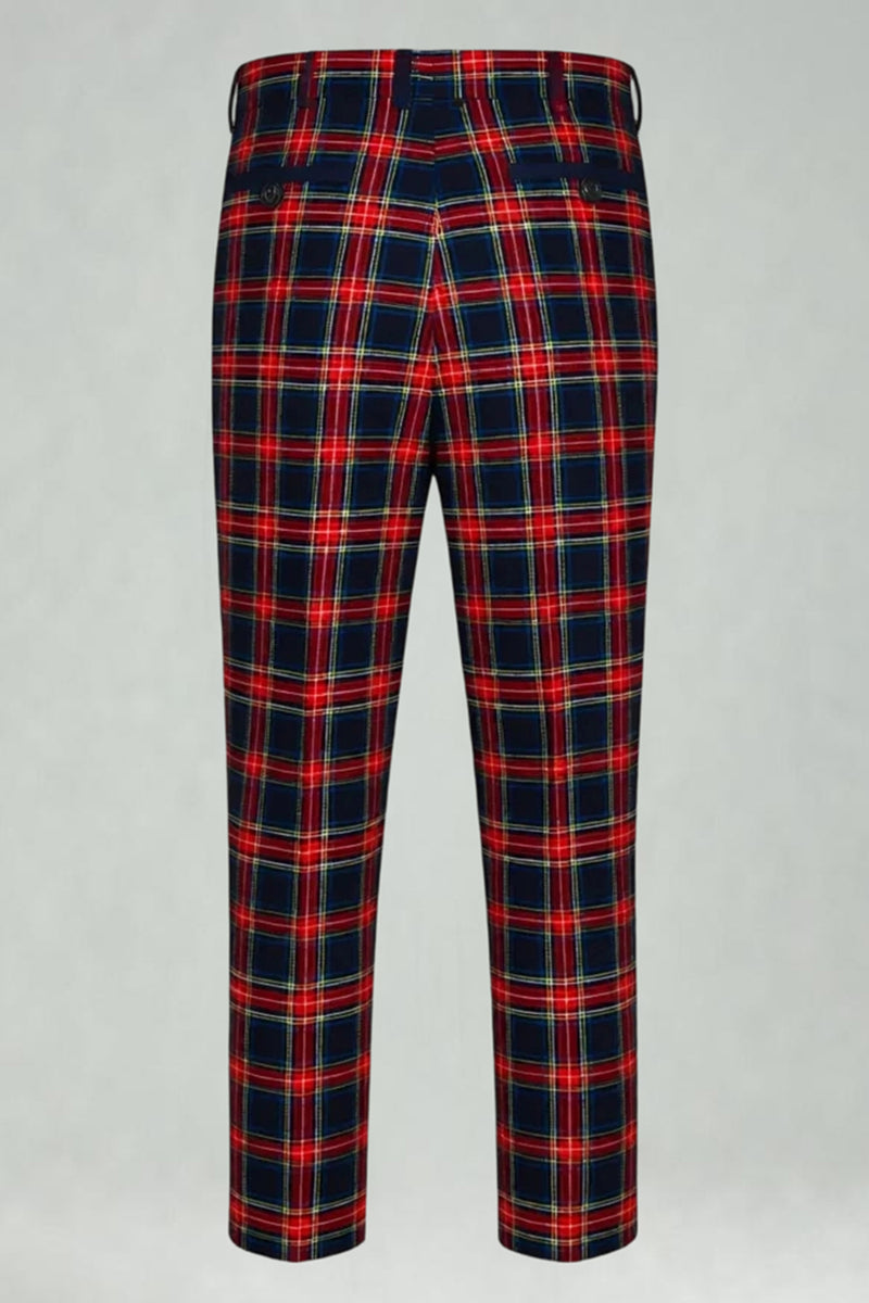 Load image into Gallery viewer, Black and Red Grid 2 Piece Double Breasted Peak Lapel Men Prom Suits