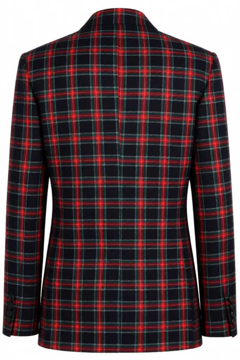 Load image into Gallery viewer, Black and Red Grid 2 Piece Double Breasted Peak Lapel Men Prom Suits