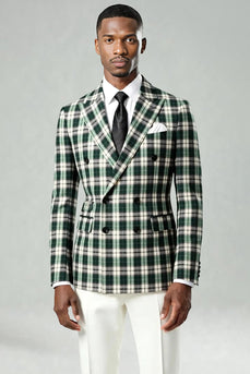 Black and Green Grid 2 Piece Peak Lapel Men Prom Suits