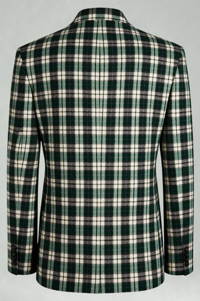 Load image into Gallery viewer, Black and Green Grid 2 Piece Peak Lapel Men Prom Suits