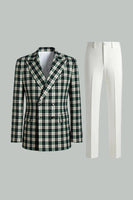 Load image into Gallery viewer, Black and Green Grid 2 Piece Peak Lapel Men Prom Suits