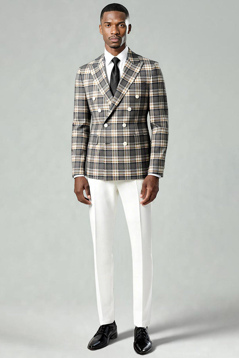 Load image into Gallery viewer, Black and Green Grid 2 Piece Peak Lapel Men Prom Suits