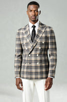 Load image into Gallery viewer, Black and Green Grid 2 Piece Peak Lapel Men Prom Suits