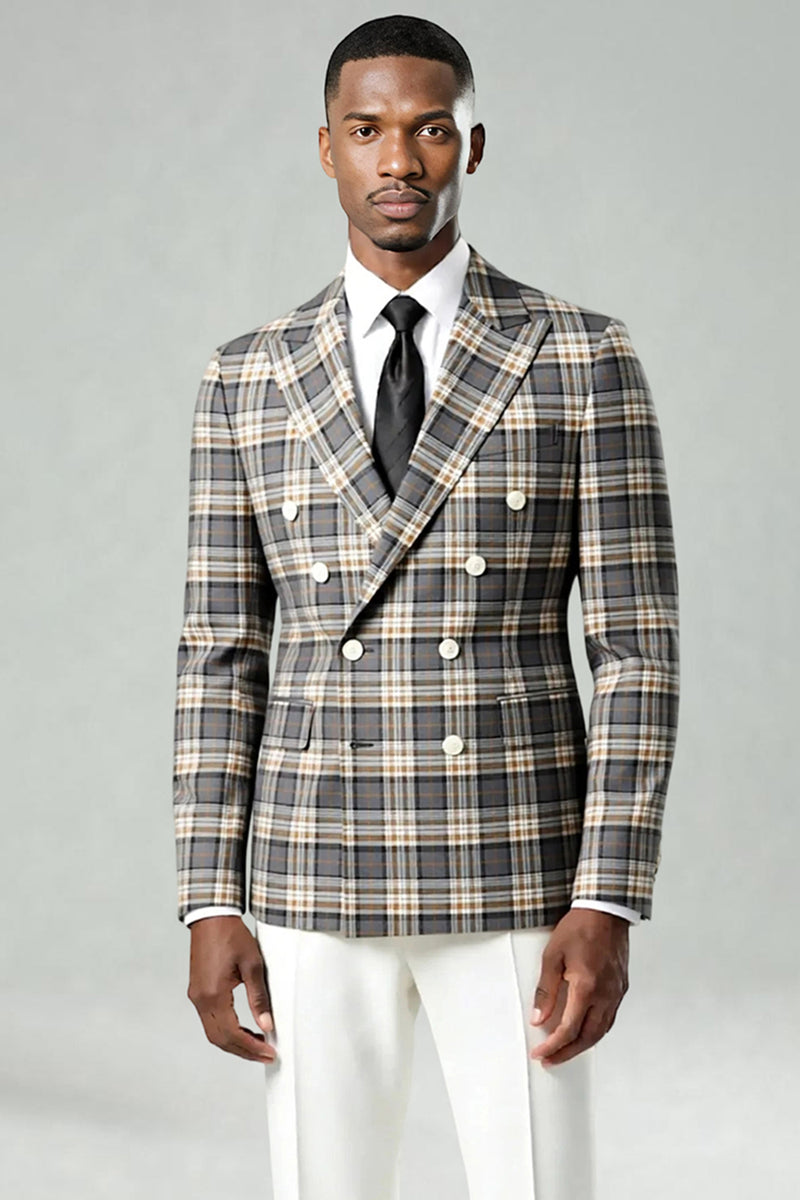 Load image into Gallery viewer, Black and Green Grid 2 Piece Peak Lapel Men Prom Suits