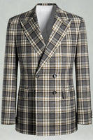 Load image into Gallery viewer, Black and Green Grid 2 Piece Peak Lapel Men Prom Suits