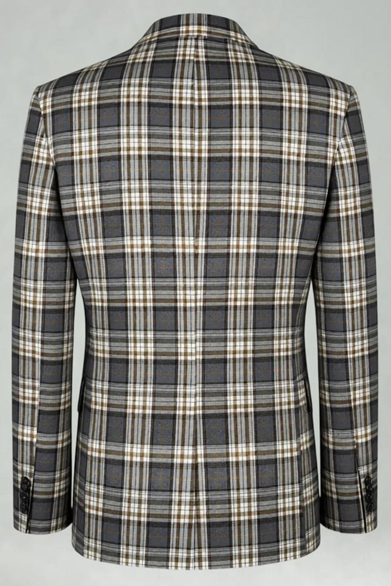 Load image into Gallery viewer, Black and Green Grid 2 Piece Peak Lapel Men Prom Suits