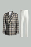 Load image into Gallery viewer, Black and Green Grid 2 Piece Peak Lapel Men Prom Suits