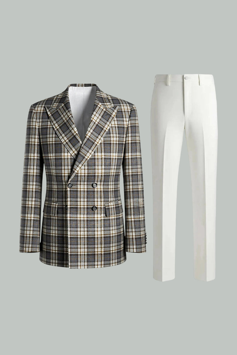 Load image into Gallery viewer, Black and Green Grid 2 Piece Peak Lapel Men Prom Suits