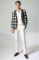 Load image into Gallery viewer, Black and White Grid Notched Lapel 2 Piece Men Prom Suits