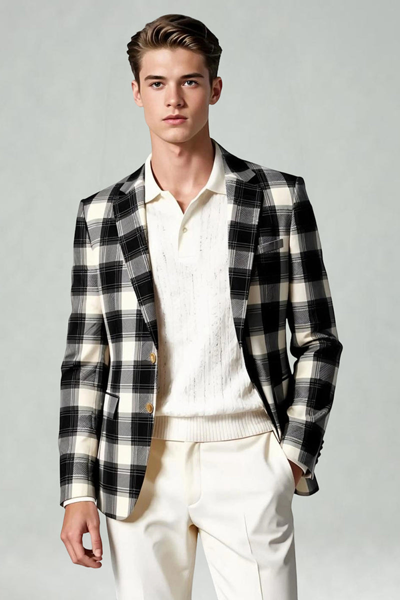 Load image into Gallery viewer, Black and White Grid Notched Lapel 2 Piece Men Prom Suits