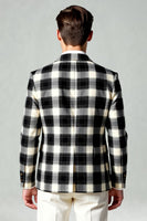 Load image into Gallery viewer, Black and White Grid Notched Lapel 2 Piece Men Prom Suits