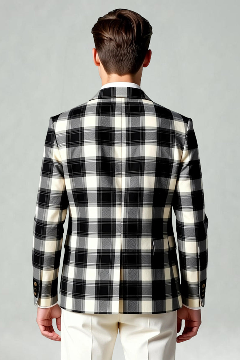 Load image into Gallery viewer, Black and White Grid Notched Lapel 2 Piece Men Prom Suits