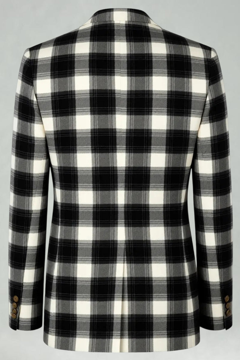 Load image into Gallery viewer, Black and White Grid Notched Lapel 2 Piece Men Prom Suits