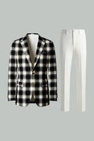 Load image into Gallery viewer, Black and White Grid Notched Lapel 2 Piece Men Prom Suits