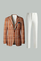 Load image into Gallery viewer, Black and White Grid Notched Lapel 2 Piece Men Prom Suits