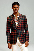 Load image into Gallery viewer, Black and White Grid Notched Lapel 2 Piece Men Prom Suits