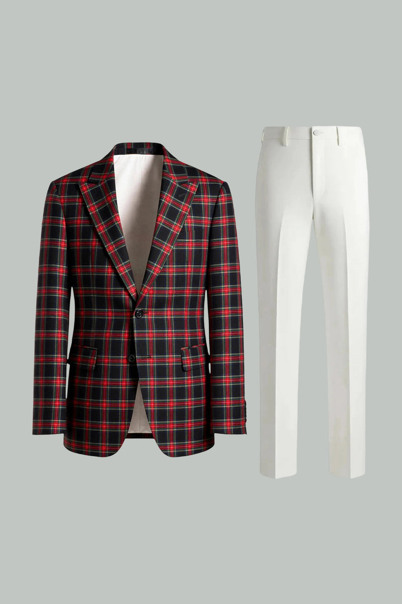 Load image into Gallery viewer, Black and White Grid Notched Lapel 2 Piece Men Prom Suits