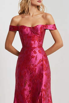 Fuchsia Off the Shoulder Floral Long Mermaid Prom Dress