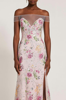 Load image into Gallery viewer, Sparkly Light Pink Floral Long Off the Shoulder Prom Dress