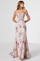Load image into Gallery viewer, Sparkly Light PinkOff the Shoulder Long Floral Prom Dress