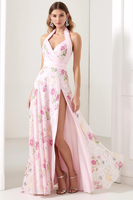 Load image into Gallery viewer, Sparkly Light Pink Halter Floral A Line Long Prom Dress