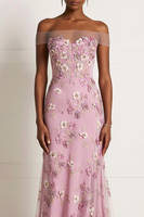 Load image into Gallery viewer, Pink Appliqued Floral Mermaid Off the Shoulder Long Prom Dress