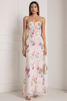 Load image into Gallery viewer, Sparkly Pink Beaded Floral Mermaid Strapless Long Prom Dress with Keyhole