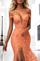 Load image into Gallery viewer, Orange Mermaid Floral Long Corset Prom Dress with Slit