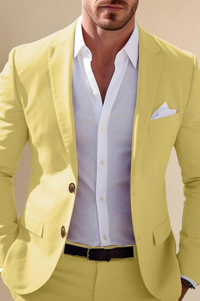 Yellow 2 Piece Notch Lapel Long Sleeves Men's Prom Suits with Buttons