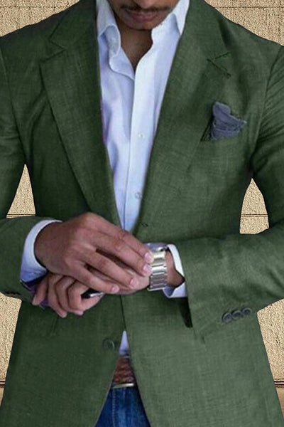 Blue Notch Lapel Long Sleeves Men's Blazer with Buttons