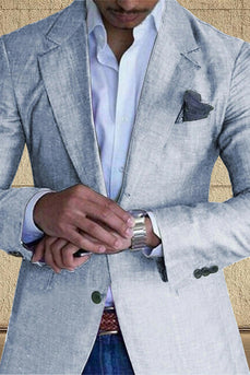 Blue Notch Lapel Long Sleeves Men's Blazer with Buttons