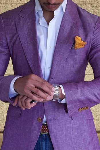 Blue Notch Lapel Long Sleeves Men's Blazer with Buttons