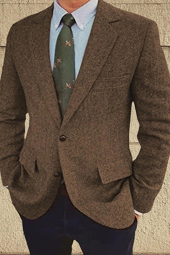 Brown Notch Lapel Single Breasted Long Sleeves Men's Blazer