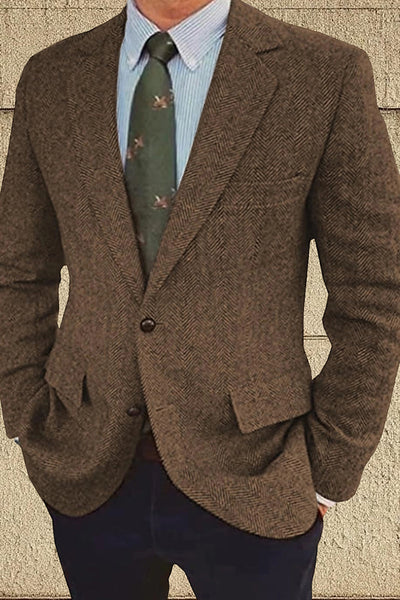 Brown Notch Lapel Single Breasted Long Sleeves Men's Blazer