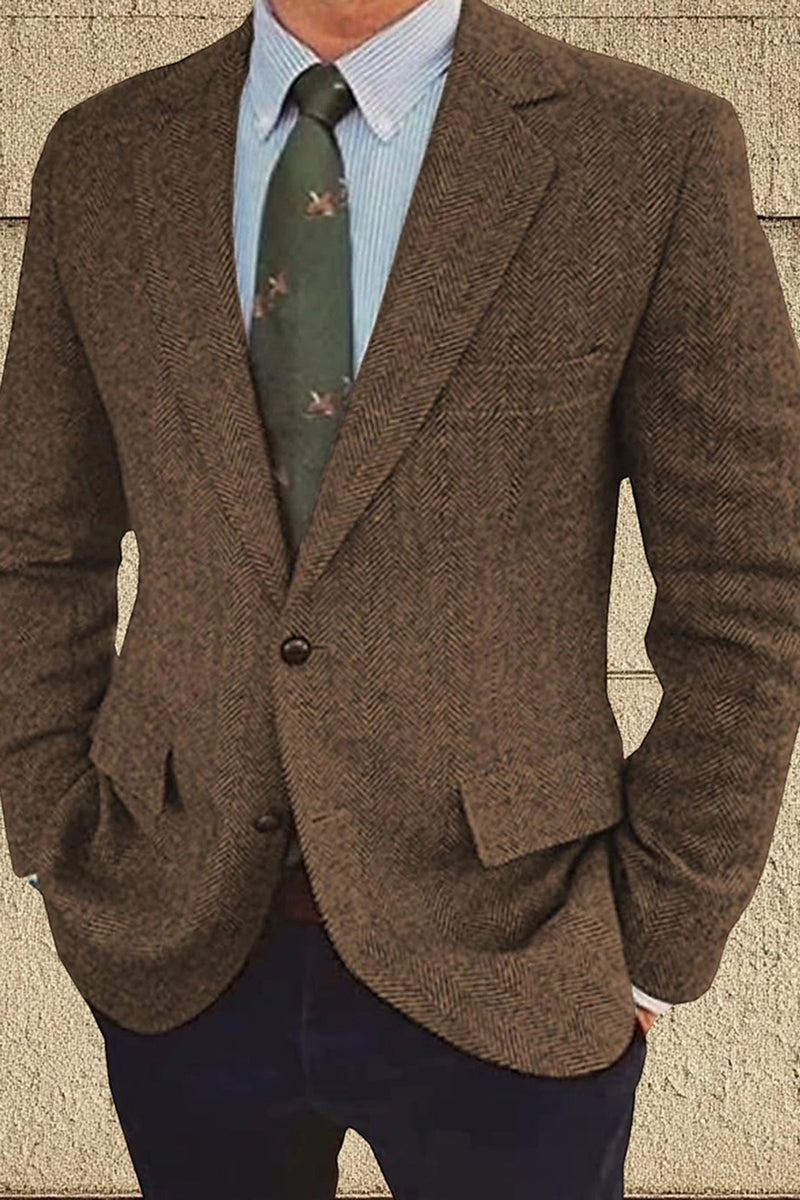 Load image into Gallery viewer, Brown Notch Lapel Single Breasted Long Sleeves Men&#39;s Blazer